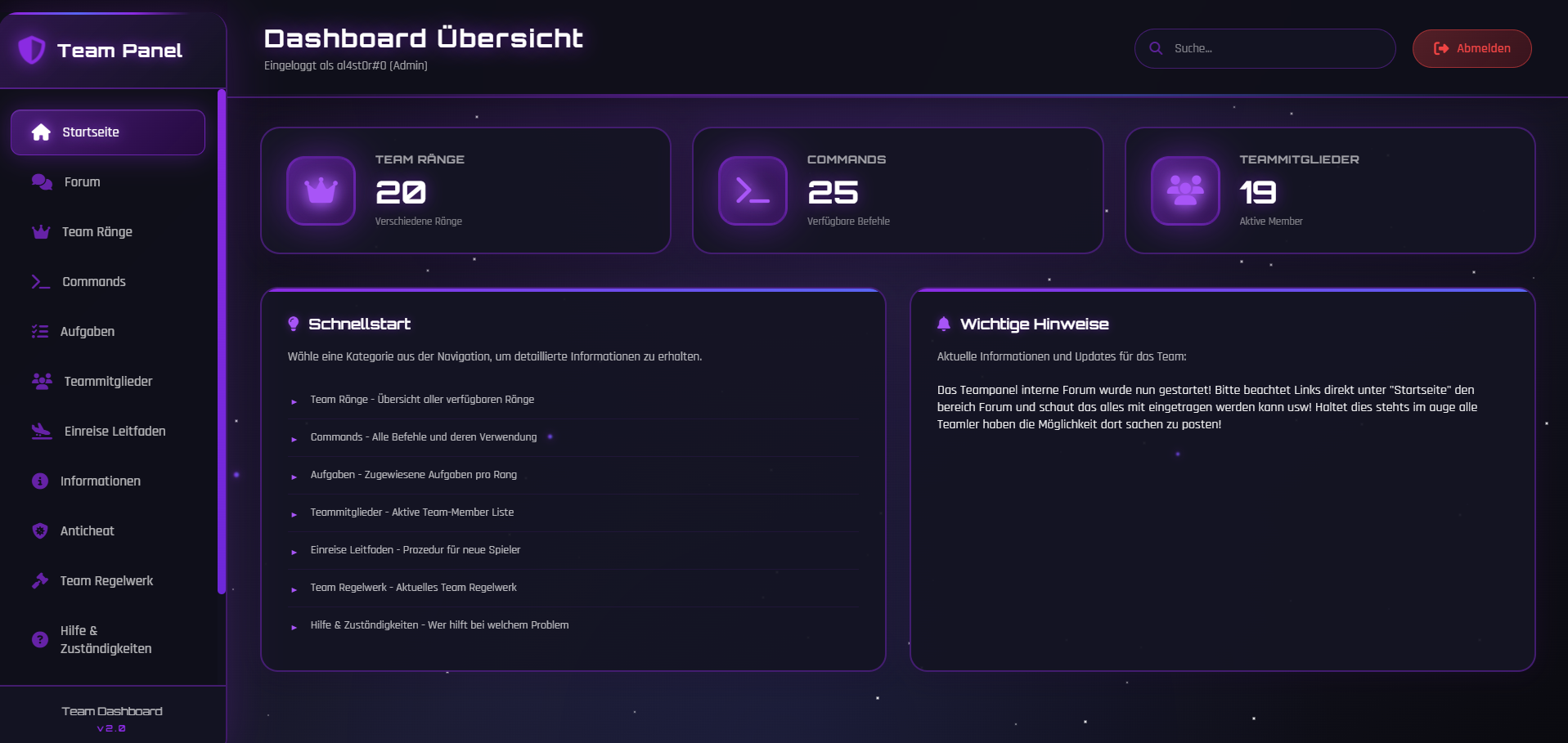 Team Panel Dashboard